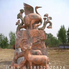 鶴鹿同春景觀石雕，晚霞紅景觀雕塑