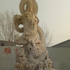 觀音菩薩石雕，大理石踩龍觀音雕塑