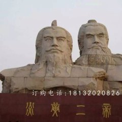 廣場(chǎng)古人石雕，炎黃二帝石雕