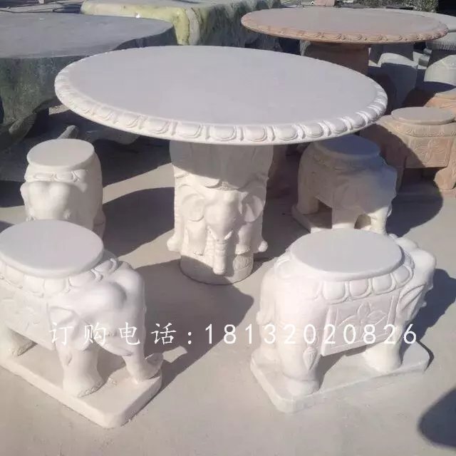 漢白玉桌凳石雕，公園石桌石凳 (2)