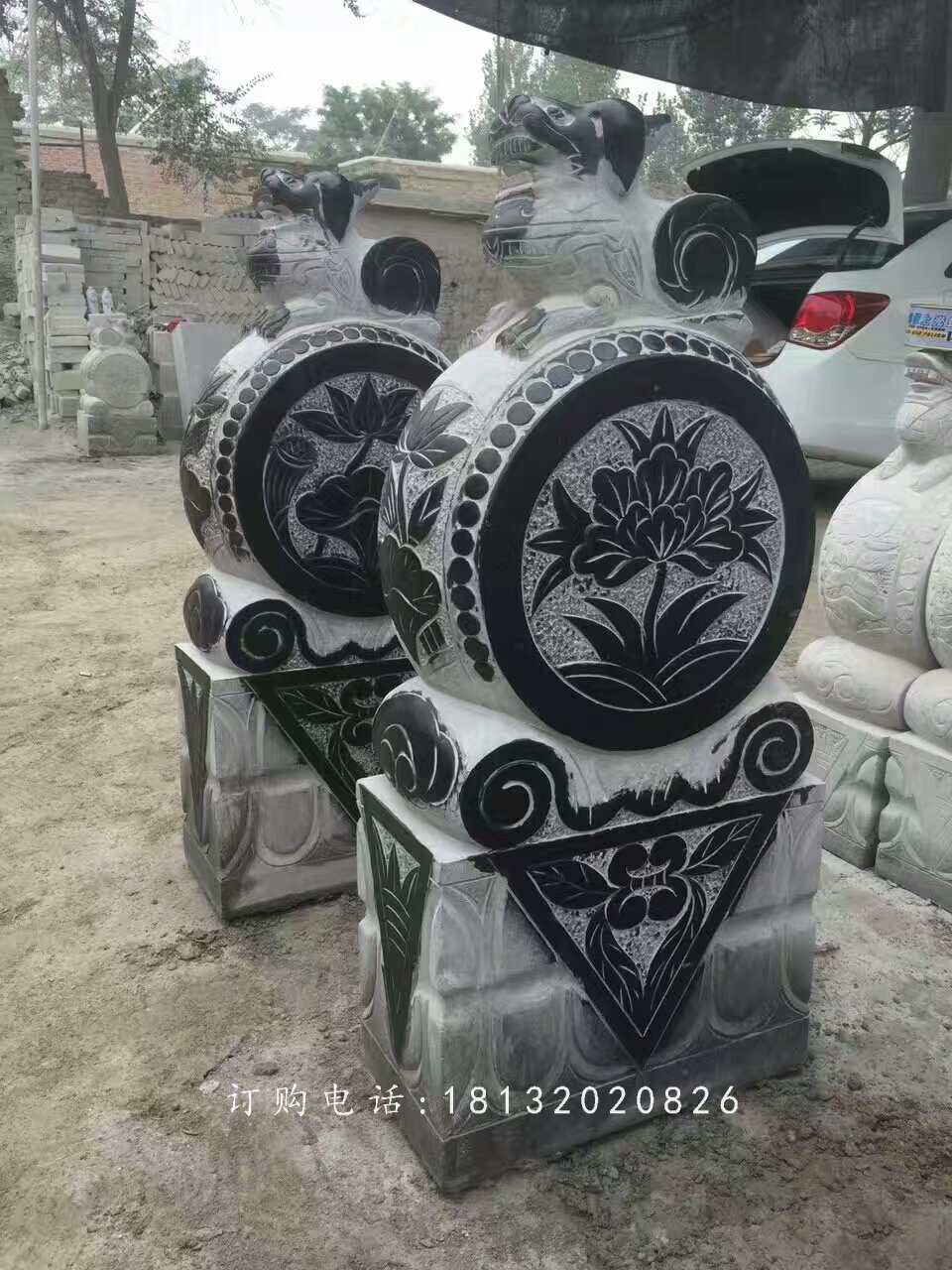 仿古門墩石雕，荷花門墩雕塑 (4)