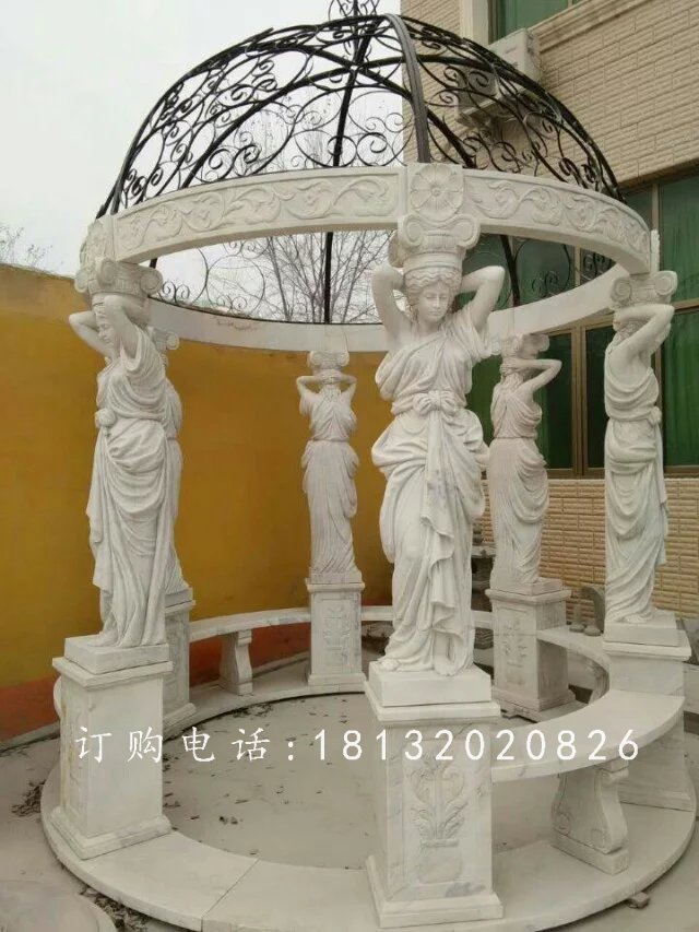 人物涼亭石雕，別墅小區(qū)石涼亭