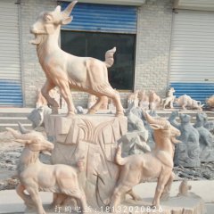 三陽(yáng)開(kāi)泰石雕，晚霞紅石雕羊