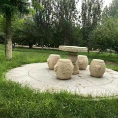 鼓式桌凳石雕，公園石桌凳
