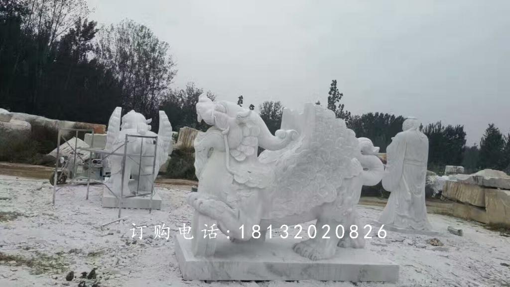 帶翅膀貔貅石雕，漢白玉貔貅