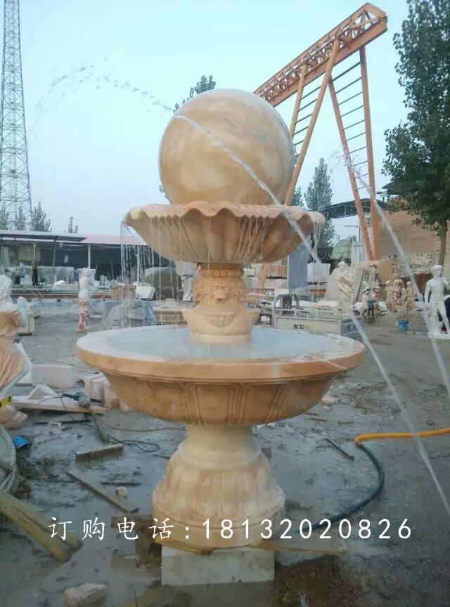 風(fēng)水球噴泉雕塑，晚霞紅風(fēng)水球石雕