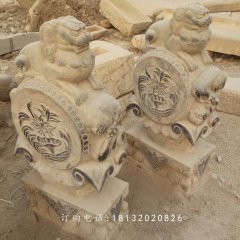 獅子抱鼓石，青石門(mén)墩雕塑