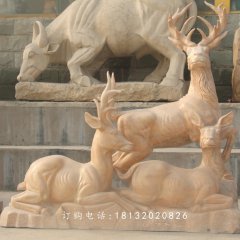 石雕羊，晚霞紅三羊開泰石雕