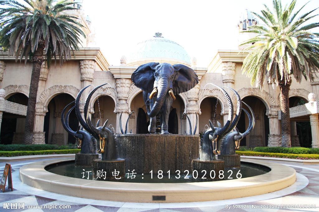 大象噴泉銅雕，公園動(dòng)物噴泉銅雕
