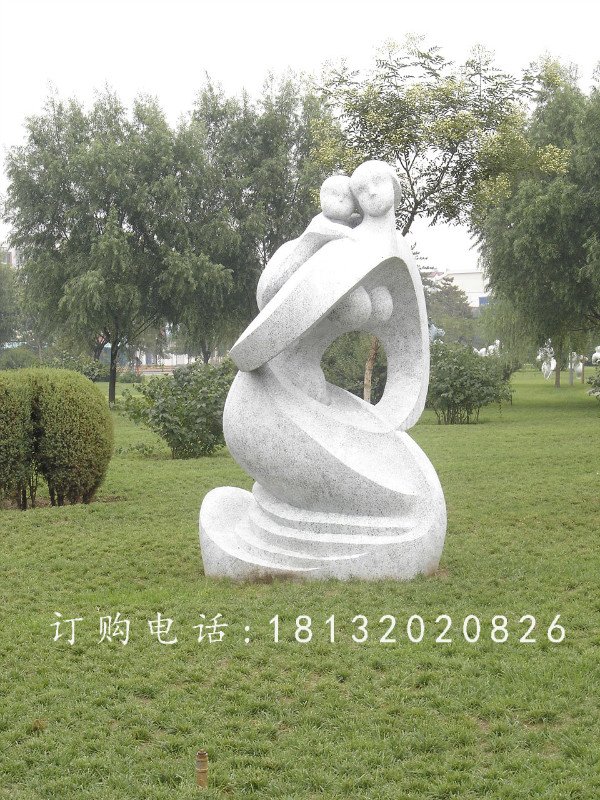 抽象人物石雕，景觀母子雕塑