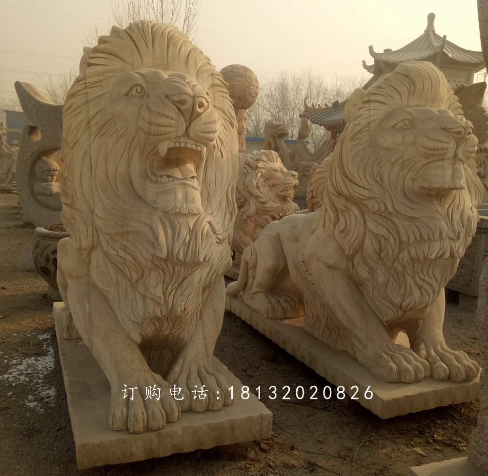 趴著的匯豐獅石雕，公園動(dòng)物石雕 (1)