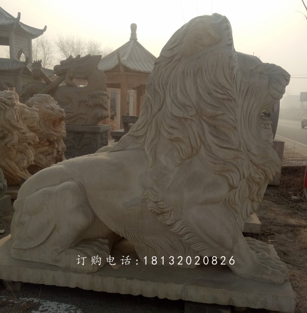 趴著的匯豐獅石雕，公園動(dòng)物石雕 (2)