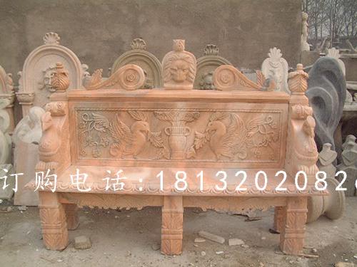 石雕椅子，晚霞紅石雕凳子雕塑