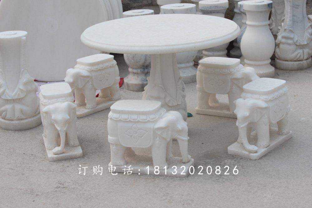 漢白玉石象桌象凳，石象桌象凳雕塑 (1)