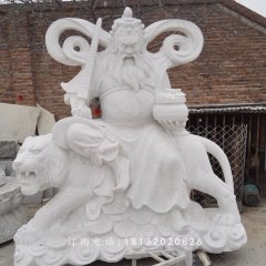 騎虎財(cái)神石雕，漢白玉武財(cái)神雕塑