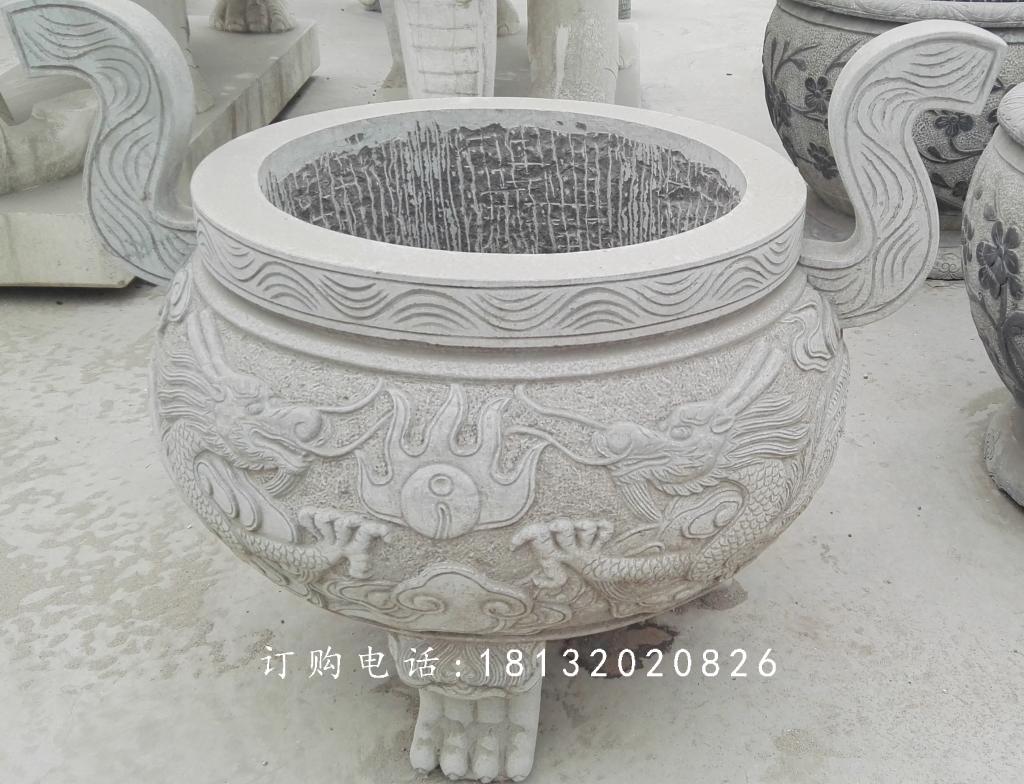龍浮雕香爐，寺廟香爐石雕 (1)