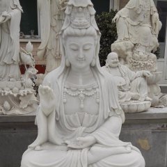 漢白玉觀音石雕，坐式觀音菩薩