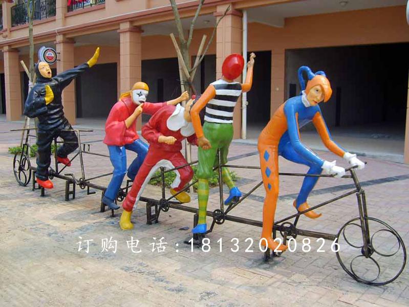 玻璃鋼小丑騎車雕塑，玻璃鋼卡通人物雕塑