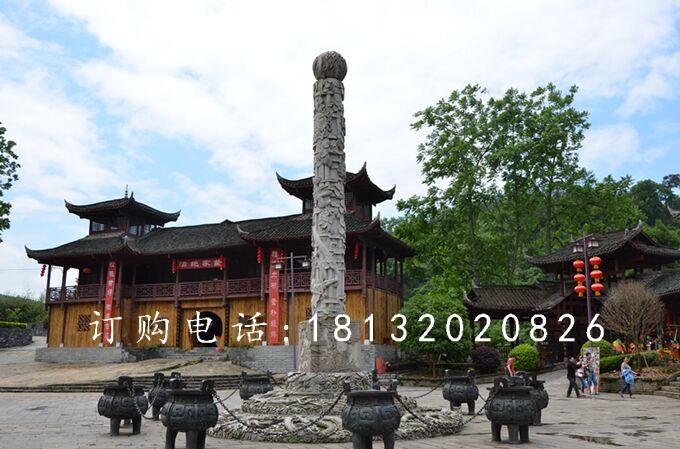 大理石柱子，迎龍柱石雕 (1)
