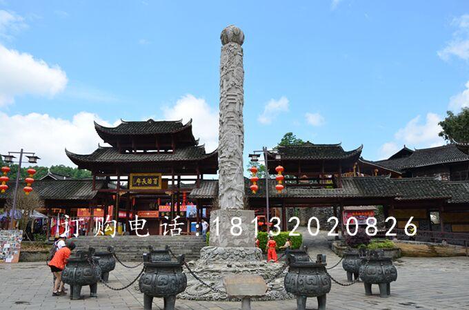 大理石柱子，迎龍柱石雕 (2)