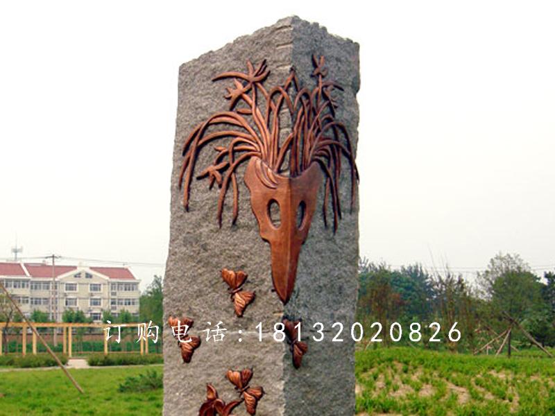 鍛銅浮雕，蝴蝶蘭花銅浮雕