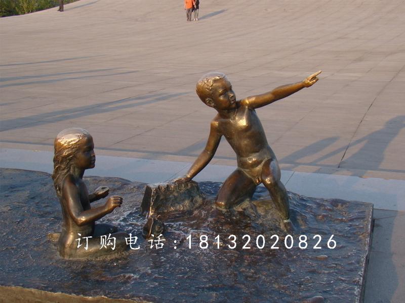 兩小無猜銅雕，公園兒童雕塑
