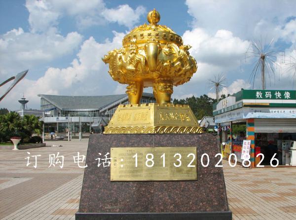 聚寶盆銅雕，鎏金聚寶盆雕塑