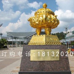聚寶盆銅雕，鎏金聚寶盆雕塑