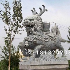 麒麟馱寶石雕，青石麒麟雕塑