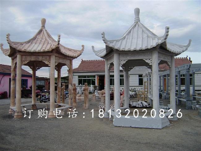 六角涼亭石雕，公園石雕涼亭