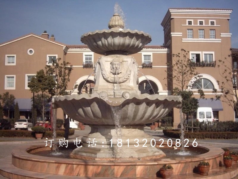 別墅噴泉雕塑，兩層石雕噴泉