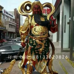 玻璃鋼紅臉關(guān)公雕塑，貼金人物雕塑