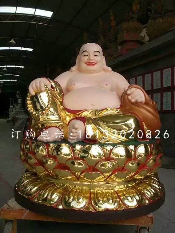 玻璃鋼彌勒佛雕塑，貼金佛像雕塑