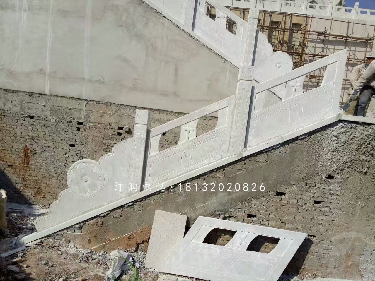 教堂石欄板雕塑，漢白玉欄板石雕 (4)