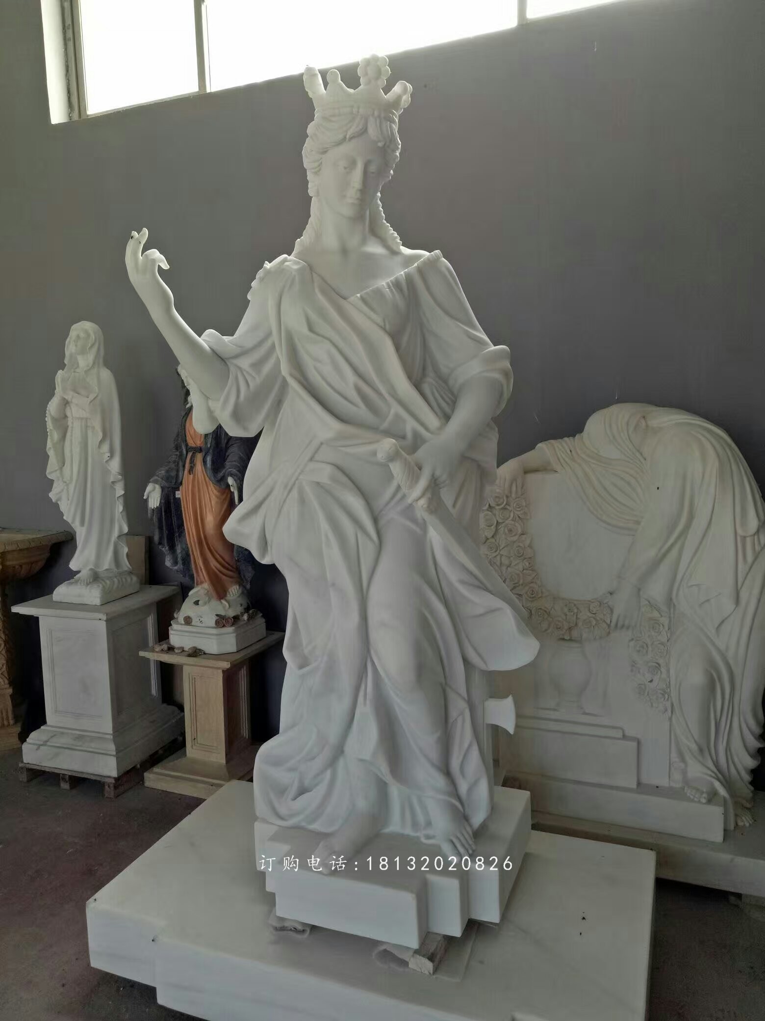 女王雕塑，漢白玉西方美女石雕