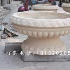 玻璃鋼仿砂巖花盆，公園花盆雕塑