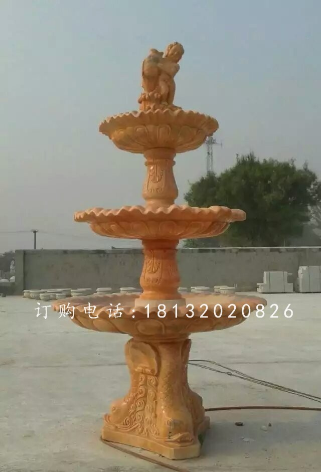 晚霞紅石雕跌水盆，石噴泉雕塑