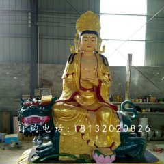 文殊菩薩雕塑，玻璃鋼貼金佛像雕塑