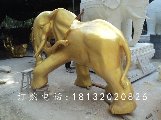 玻璃鋼仿銅大象雕塑，廣場動物雕塑 (3)