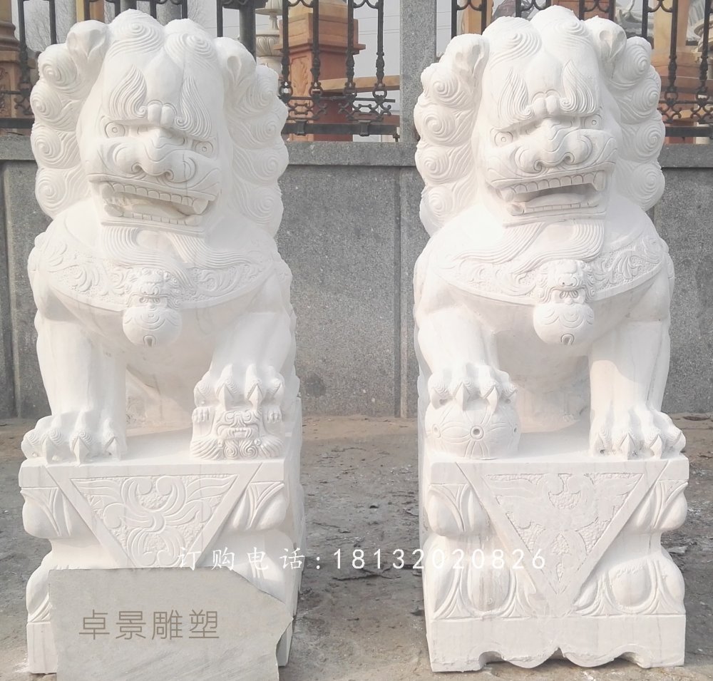漢白玉獅子石雕，企業(yè)門口獅子石雕