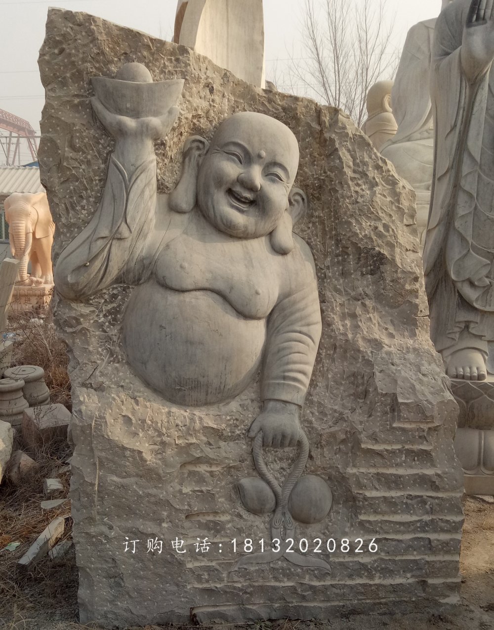 彌勒佛浮雕石雕，佛像石浮雕