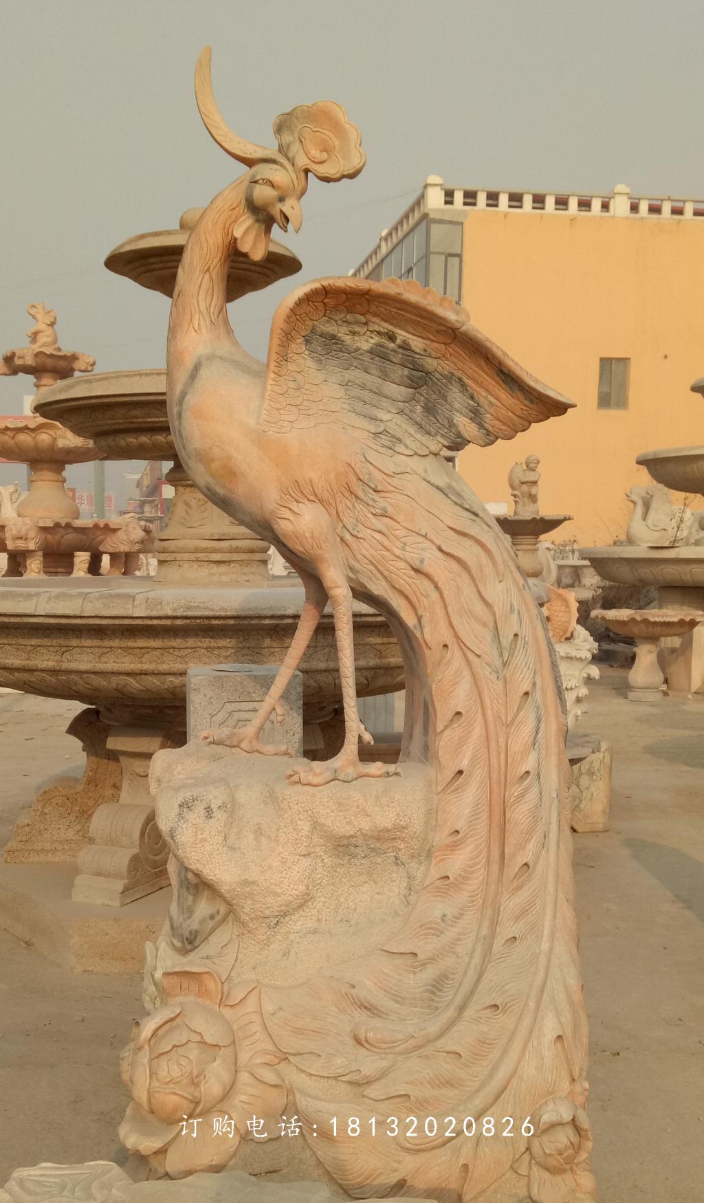 鳳凰石雕，晚霞紅古代神獸石雕