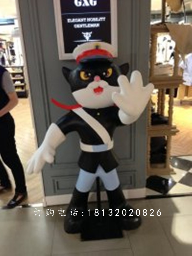 黑貓警長雕塑,玻璃鋼動畫人物雕塑