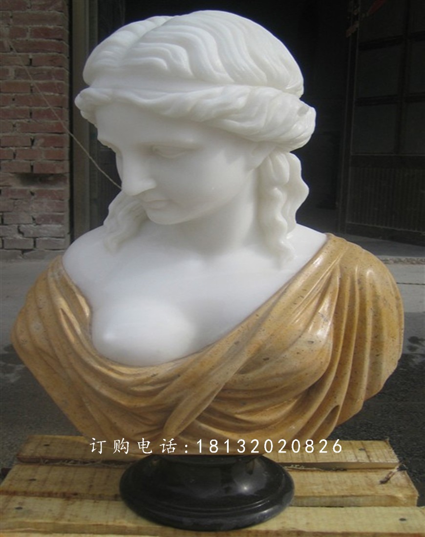 西方美女胸像雕塑，漢白玉人物石雕 (2)