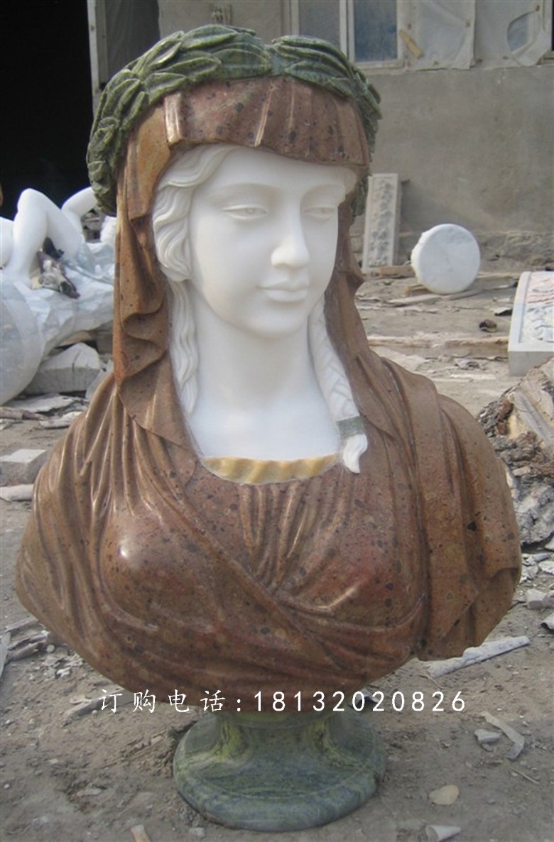 西方美女胸像雕塑，漢白玉人物石雕 (3)