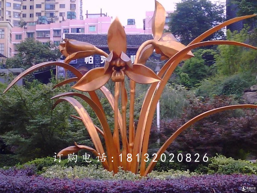 不銹鋼蘭花雕塑，廣場(chǎng)不銹鋼花卉雕塑 (1)