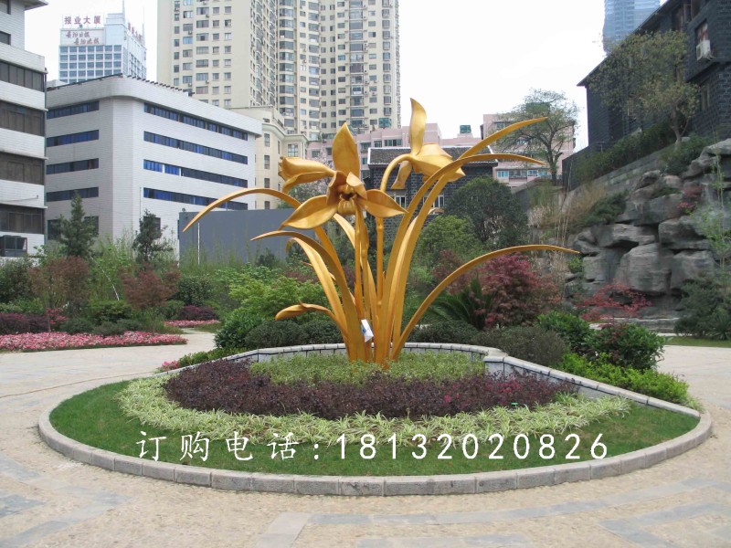 不銹鋼蘭花雕塑，廣場(chǎng)不銹鋼花卉雕塑 (2)
