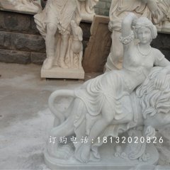 騎獅子的西方美女雕塑，廣場景觀雕塑