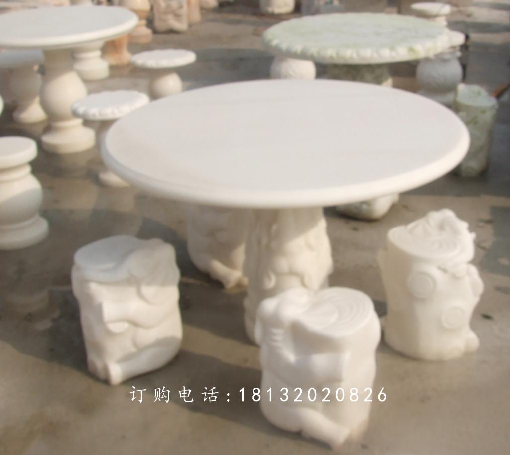 漢白玉圓桌石雕，漢白玉象凳石雕 (1)