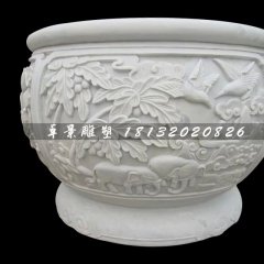 白色石頭水缸，漢白玉石水缸